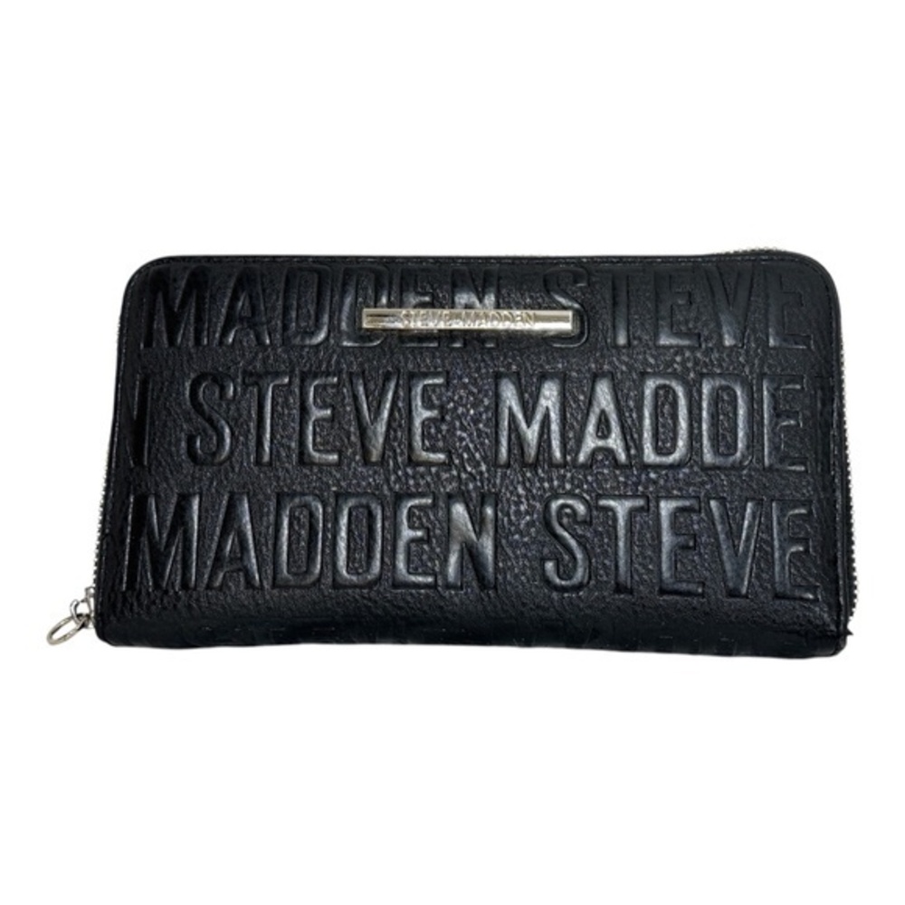 Steve Madden Womens Wallet Black Faux Leather Vegan Pockets Card Holder Coin
